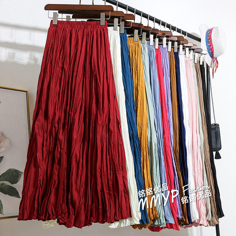 秋冬独特红色长款褶皱大摆半身裙女2025新款裙子百褶裙长裙半裙