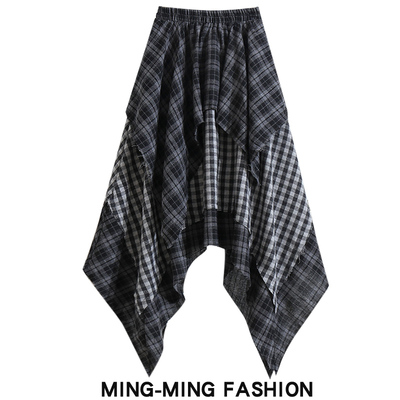 设计感不规则格纹半身裙女冬季2025新款复古撞色拼接格子裙子长裙