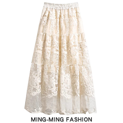 高货！法式蕾丝刺绣纱裙半身裙