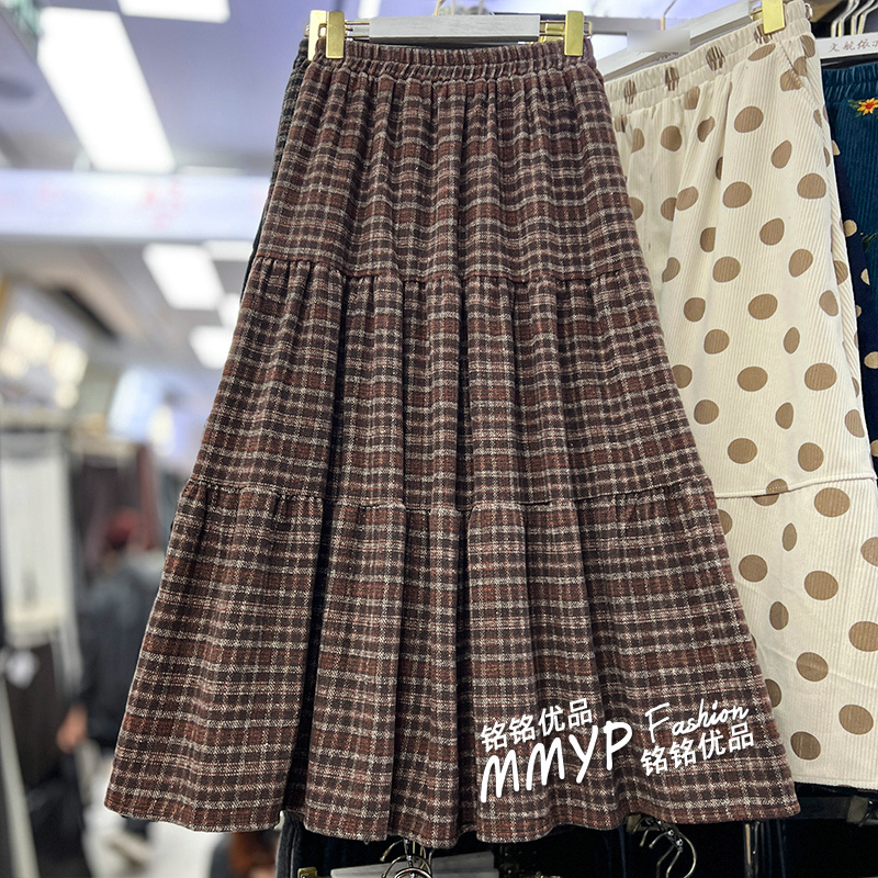 秋冬款复古格子蛋糕裙半身裙女2025新款流行爆款格纹裙伞裙半裙子
