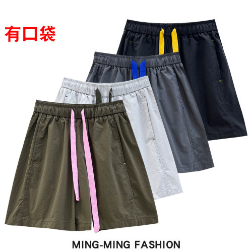 撞色抽绳休闲阔腿裤短裤