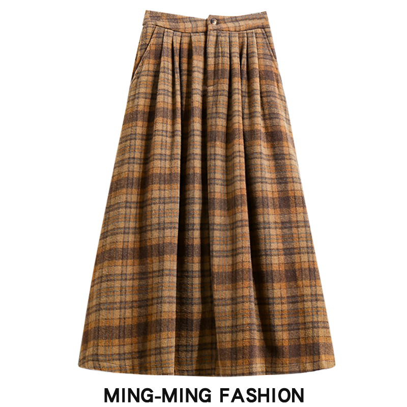 冬季复古格子毛呢半身裙女秋冬2025新款小个子裙子半裙长裙冬裙