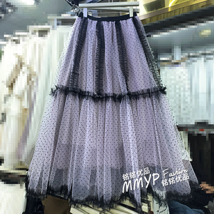 法式复古波点网纱拼接层次感大裙摆蓬蓬裙高端超大摆半身纱裙长期
