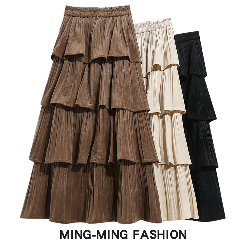 秋冬款巨好看丝绒蛋糕裙半身裙女2025冬季 新款黑色半裙长裙裙子