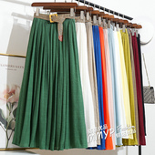 2025新款 高级感墨绿色大摆仿棉麻长款 半身裙女夏季 高腰显瘦A字长