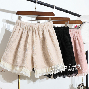 靴裤 毛绒阔腿裤 冬 配靴子外穿女2025秋冬新款 加厚保暖花边毛毛短裤