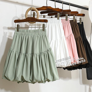 秋冬季白色花苞短裙半身裙女2025新款显瘦绿色蓬蓬裙a字裙子半裙
