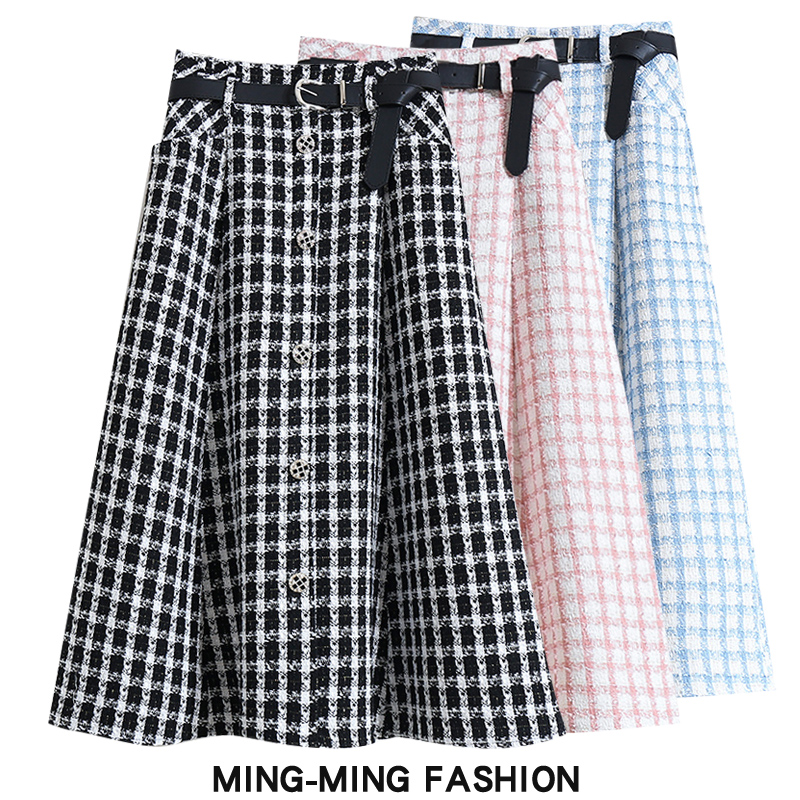 秋冬黑色粗花呢格子半身裙女冬天2025新款小个子毛呢裙半裙冬裙