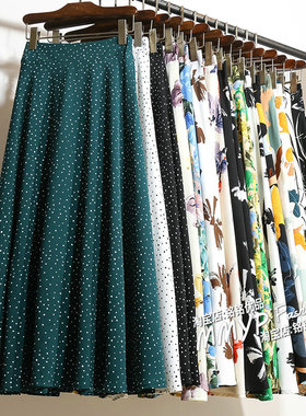 a字裙墨绿色波点雪纺半身裙女夏季小个子显瘦裙子碎花裙半裙长裙