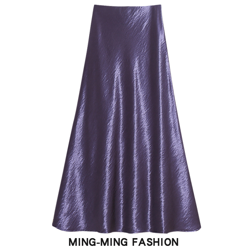 高级感香芋紫醋酸缎面鱼尾半身裙