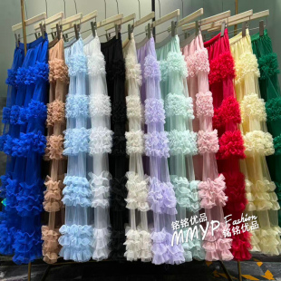 半身裙 木耳边拼接长款 绝美氛围感层层网纱蓬蓬蛋糕裙春季 2026新款