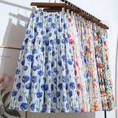 流行好看蓝色印花半身裙女2026春季 新款 度假风大摆碎花裙子半裙