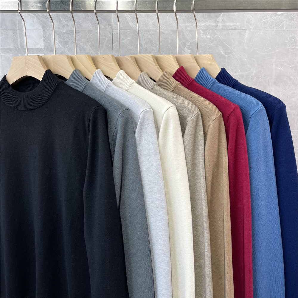 AUTUMN AND WINTER KOREAN FASHION MENS HALF-HIGH COLLAR PULLOVER SWEATER SOLID COLOR CASUAL BASIC MID-COLLAR BOTTOMING KNITTED SWEATER TIDE