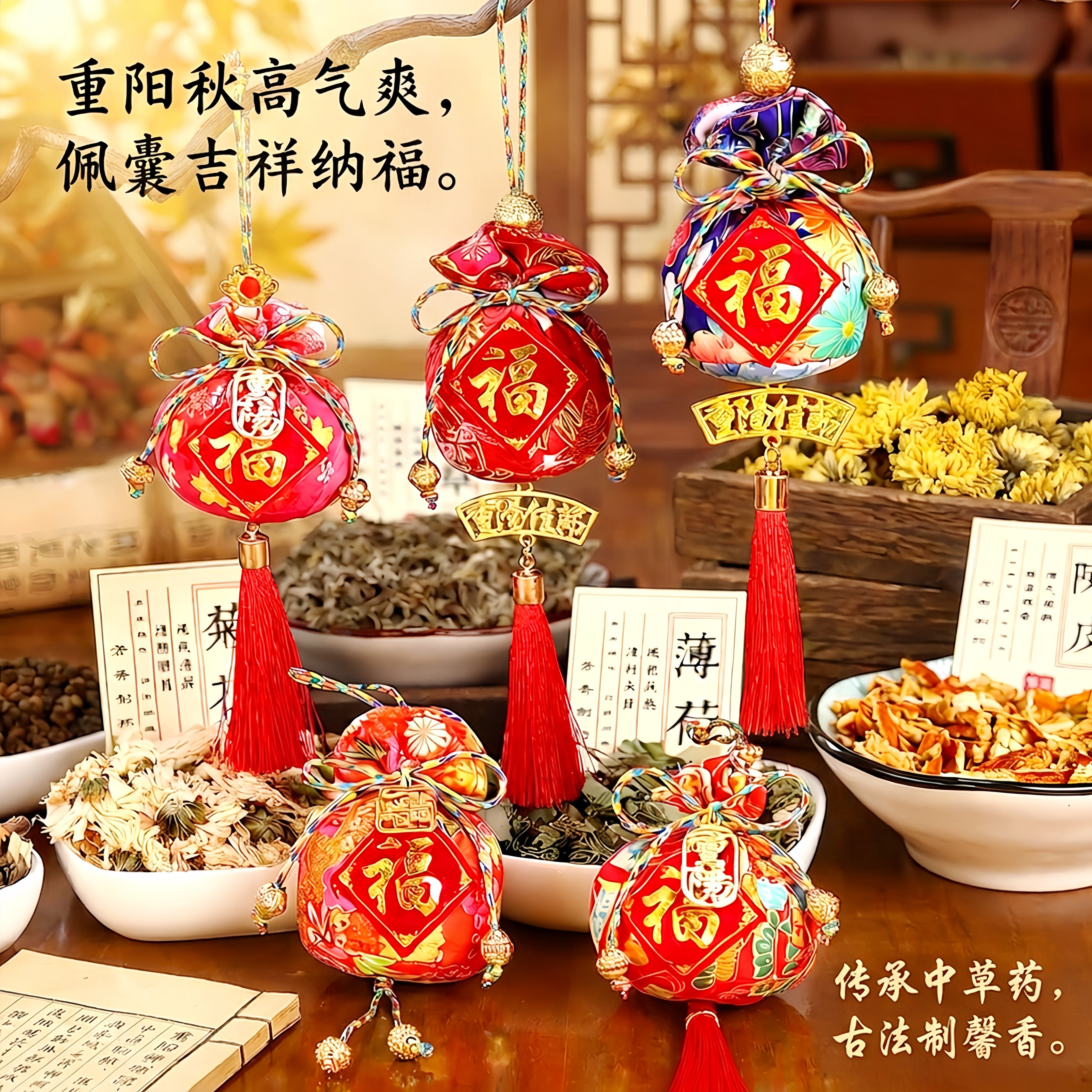 重阳节香囊香包免缝免针diy中草药茱萸材料包养老院社区手工活动