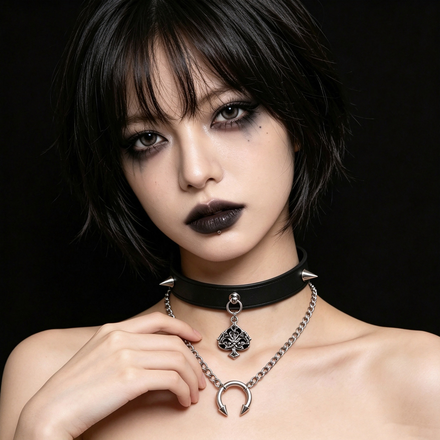黑桃吊坠皮质项圈锁骨链choker