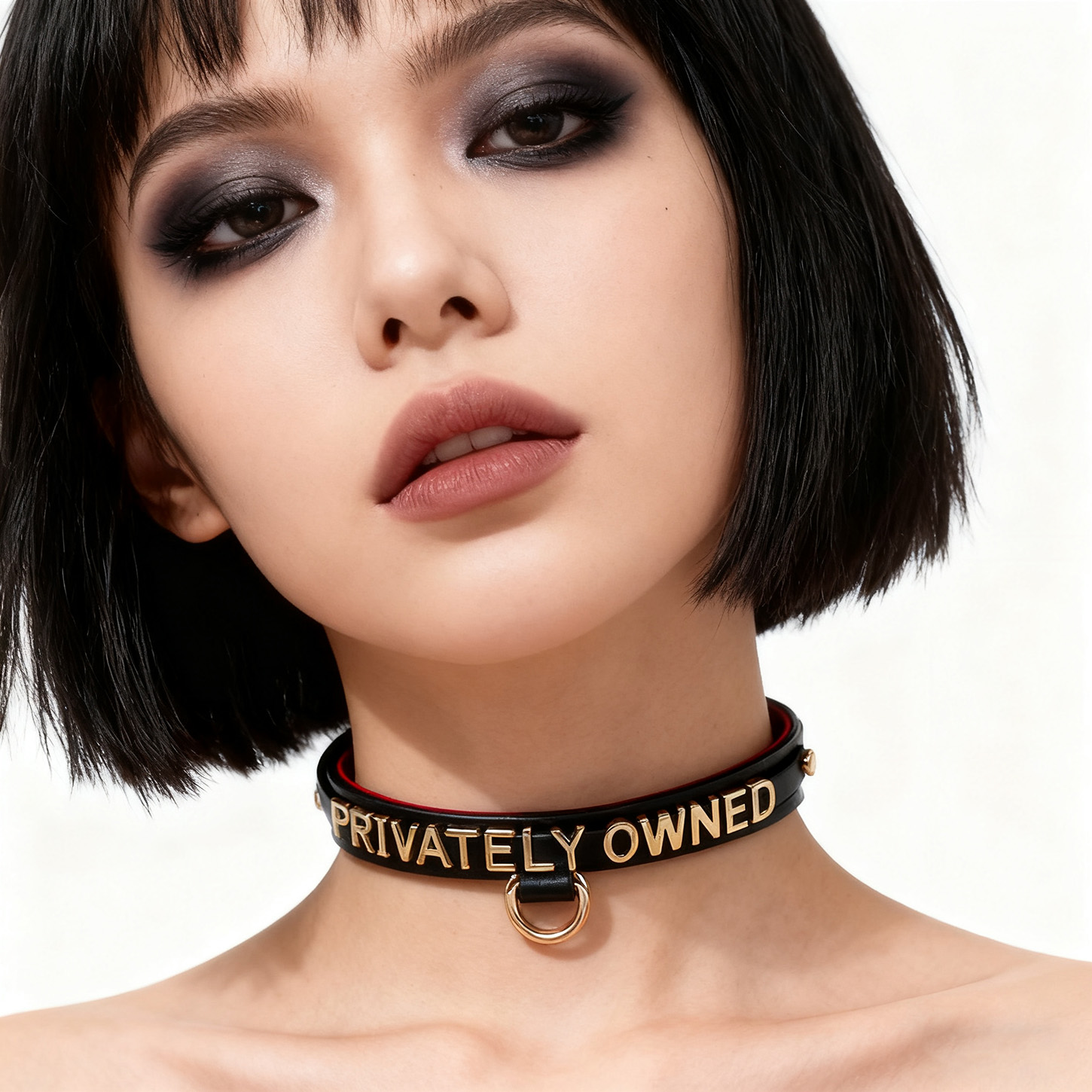 定制黑红牛皮字母项圈男女锁骨链纯银铃铛吊坠个性颈带牵引套装