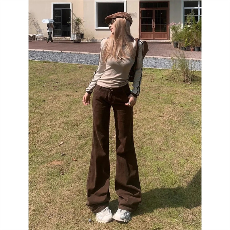 美式复古咖色加长微喇牛仔裤女秋冬新款低腰显瘦休闲阔腿马蹄裤子,女装/女士精品,牛仔裤,淘宝优惠券,粉丝福利购,淘宝优惠卷