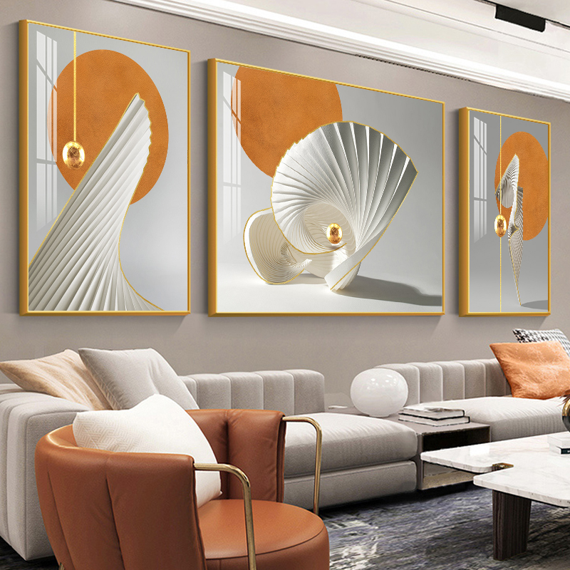 轻奢北欧客厅装饰画现代简约几何抽象沙发背景墙时尚晶瓷三联壁画图片