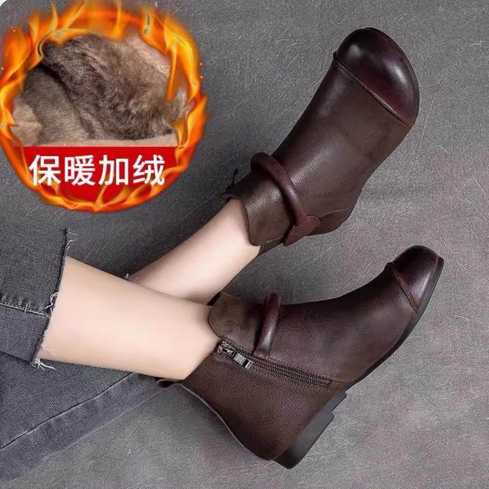 品牌鞋断码清仓真皮马丁靴女秋冬新款平底防滑单靴软底软面妈妈鞋,女鞋,西部靴,淘宝优惠券,粉丝福利购,淘宝优惠卷