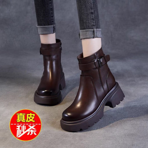 品牌真皮小个子厚底马丁靴女2025秋冬新款百搭软皮女英伦风短筒靴