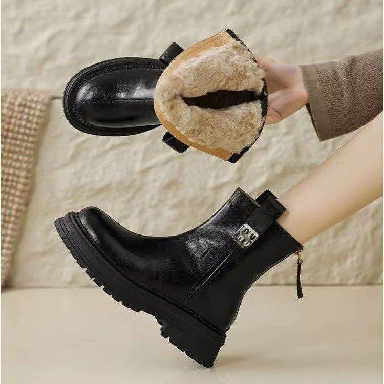 品牌特价羊皮毛雪地靴女冬季新款真皮厚底短靴复古加绒加厚马丁靴,女鞋,马丁靴,淘宝优惠券,粉丝福利购,淘宝优惠卷