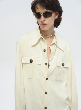 Undulate.Co 2025春夏新款 米白色麂皮 宽松猎装夹克 衬衫外套