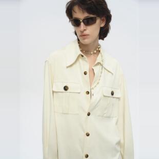 Undulate.Co 2025春夏新款 米白色麂皮 宽松猎装夹克 衬衫外套