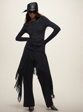 Undulate 围巾搭片 流苏厚实 多裁片羊毛裤 设计感长裤