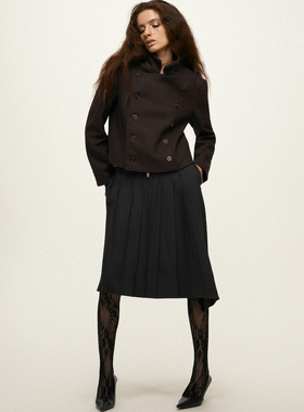 Undulate 甄选羊毛 厚实抗风 短款立领 正肩双排扣夹克 外套