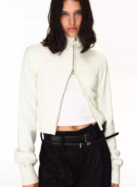 Undulate.Co 进口美利诺羊毛 中高领 春夏款宽螺纹针织衫 女外套