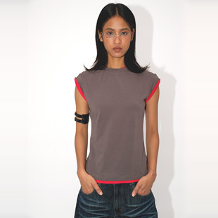 Undulate.Co 撞色肩部抽褶 袖口卷边小短Tee