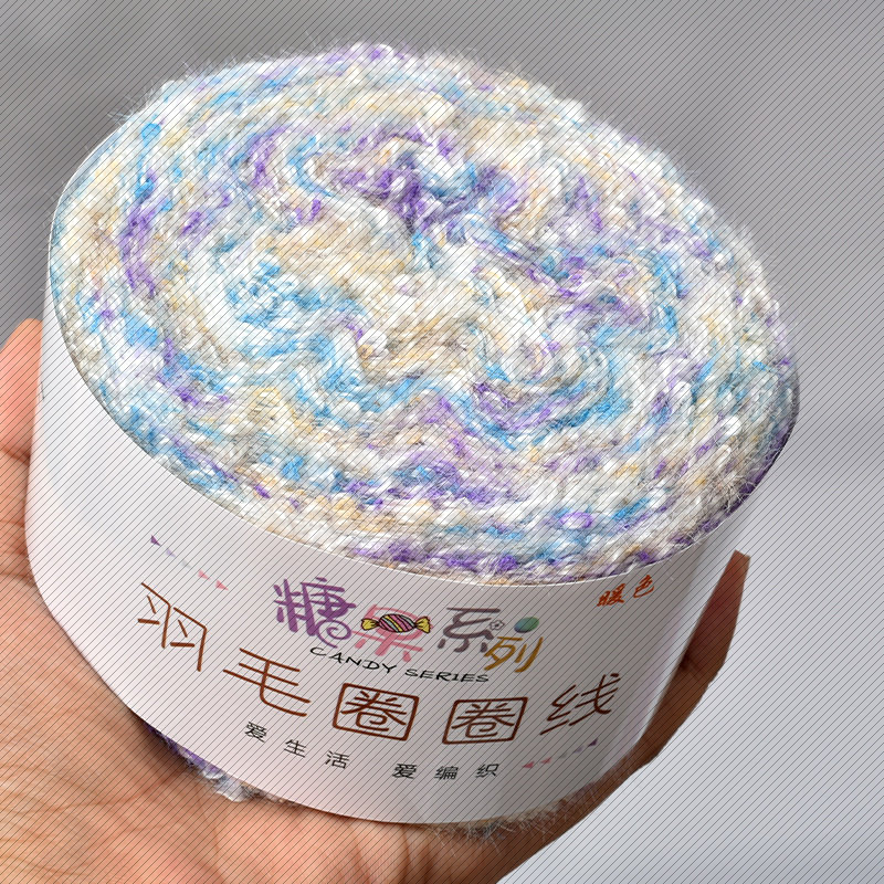 暖色段染羽毛圈圈线手工DIY钩