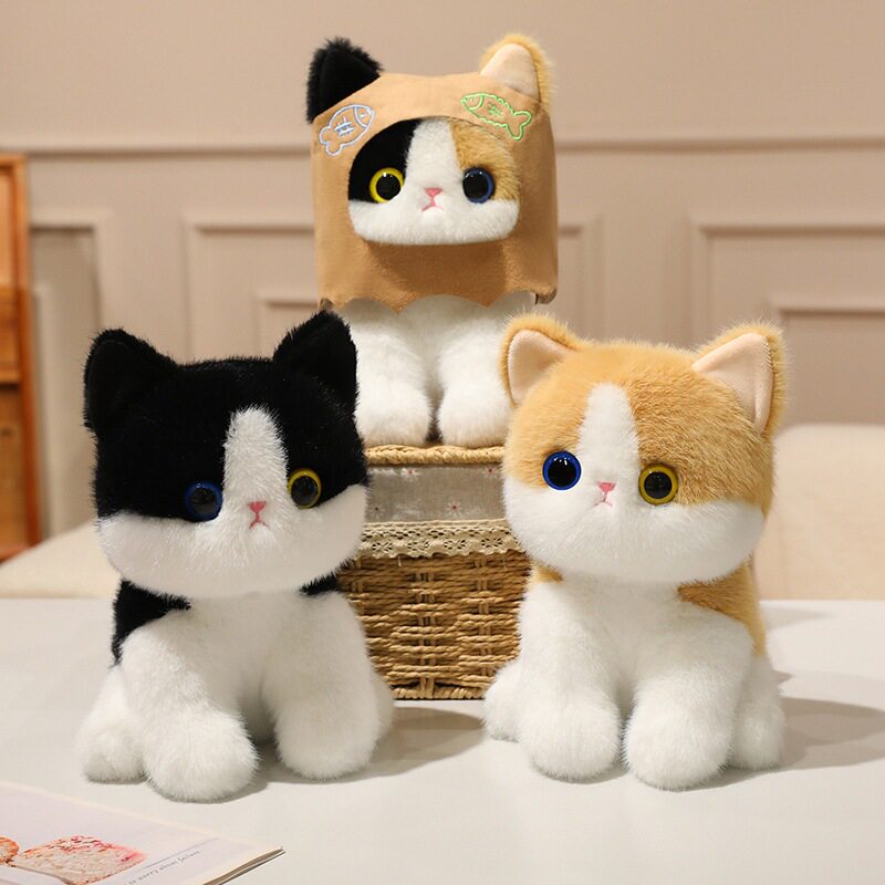卡通变身纸袋头套毛绒猫咪公仔