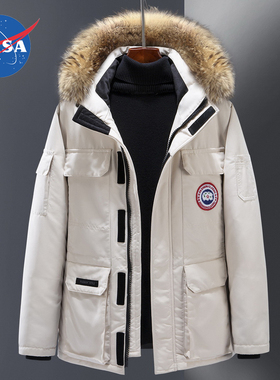 NASA羽绒服男中长款冬季加拿大风鹅派克情侣大毛领工装保暖外套女