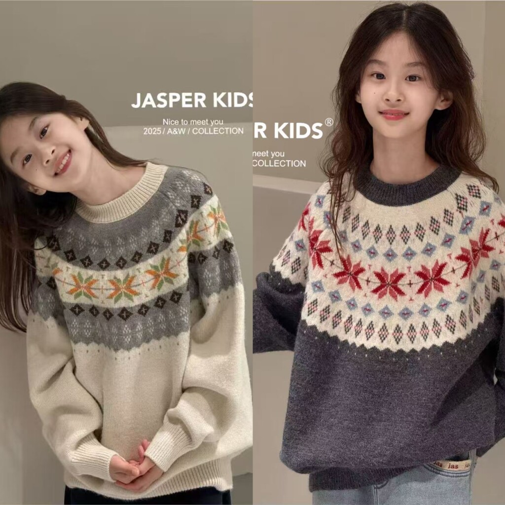 韩版中大童费尔岛套头毛衣