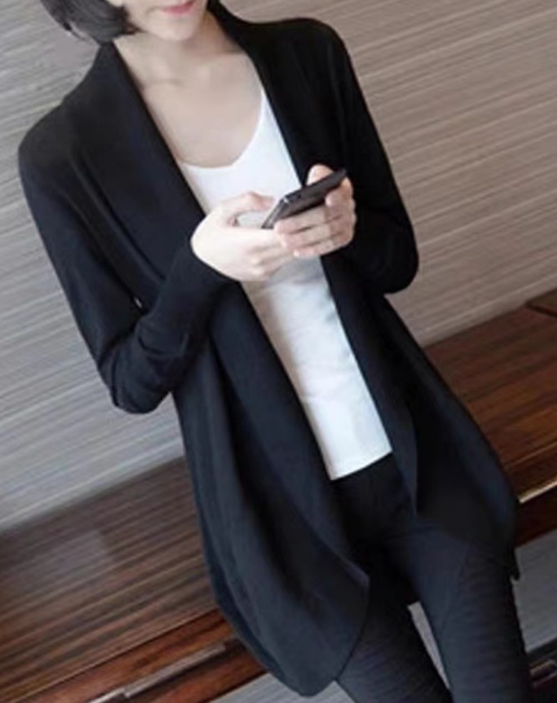 2023早春薄款女装大码百搭针织外套开衫女中长款针织休闲上衣女