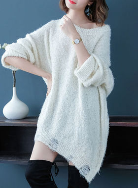 品瑟39590 中长款套头针织衫圆领毛衣宽松打底衫长袖时尚慵懒女装