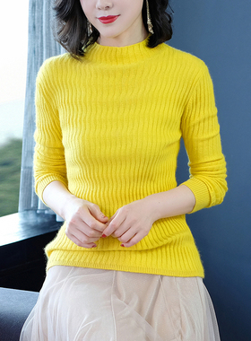 93061半高领针织打底衫女士冬新款春秋爆款修身上衣内搭中领毛衣