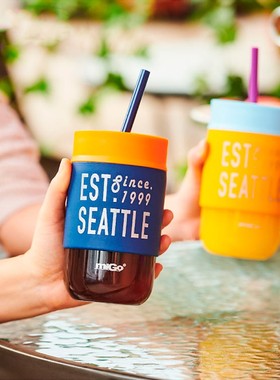 migo高颜值吸管玻璃杯耐热大容量透明咖啡杯子女 可爱ins风高级感