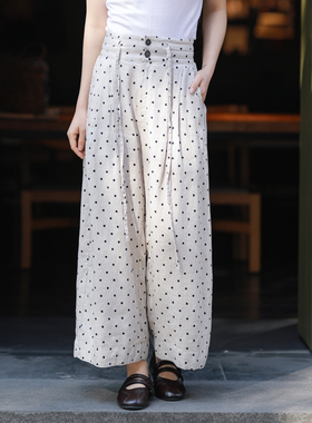 古石后原创布衣亚麻裤子女款阔腿裤2026新款高腰休闲西装裤九分裤