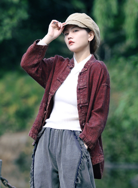 古石后原创布衣新中式衬衫女上衣春秋宽松亚麻中国风改良唐装外套