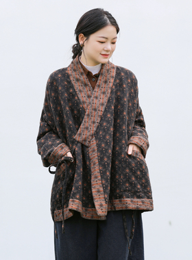 古石后原创布衣秋季厚外套女2025新款羊毛棉麻提花新中式改良汉服