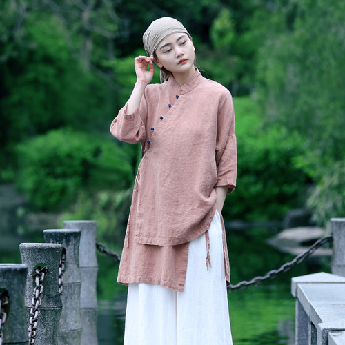 古石后复古中式斜襟盘扣短袖上衣