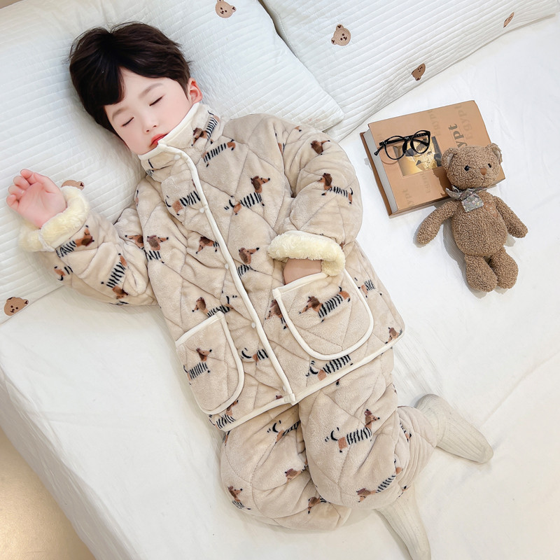 男童卡通小狗珊瑚绒睡衣套装