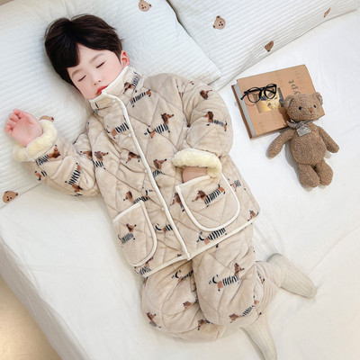 男童卡通小狗珊瑚绒睡衣套装