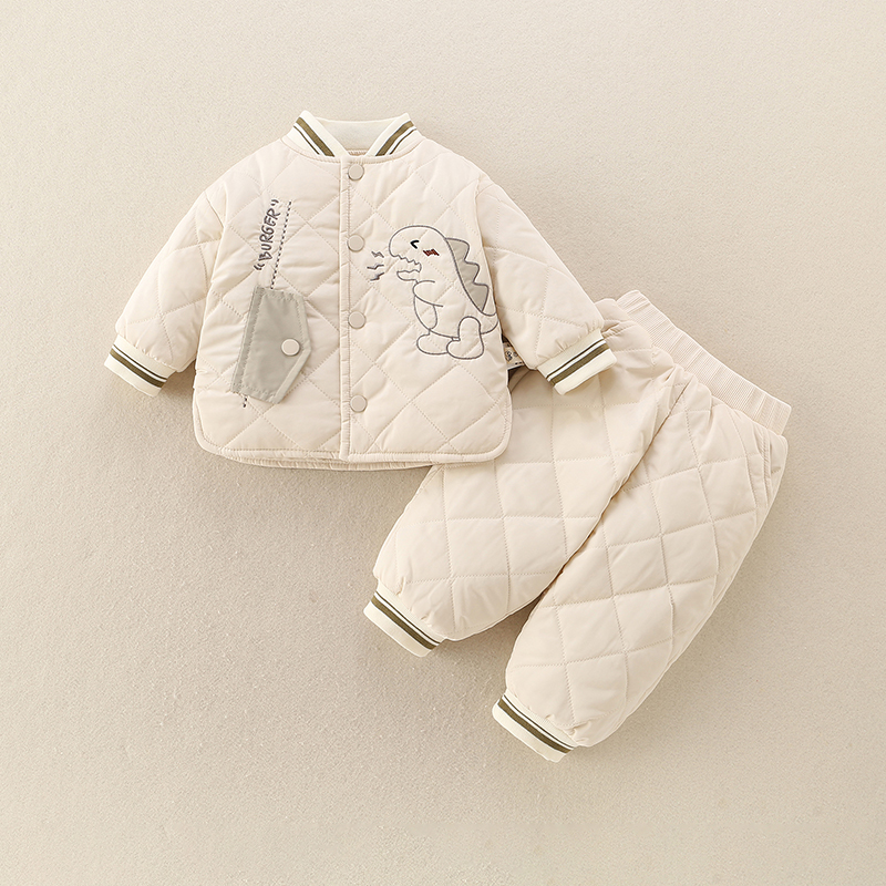 男童卡通恐龙棉衣加厚棉服两件套婴儿衣服儿童男宝宝棉袄套装保暖