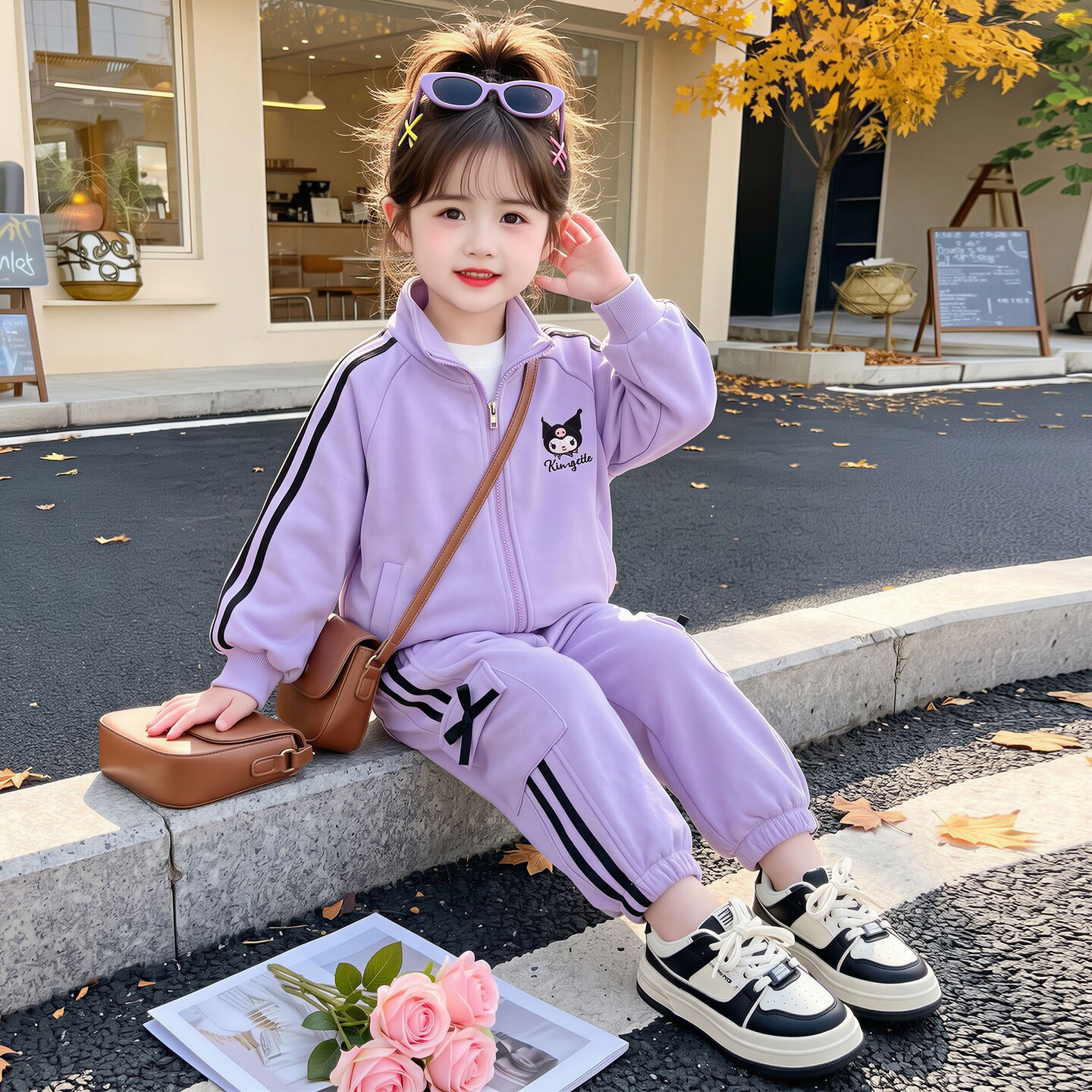 女童库洛米休闲运动套装春秋新款拉链外套束脚裤两件套洋气时髦潮