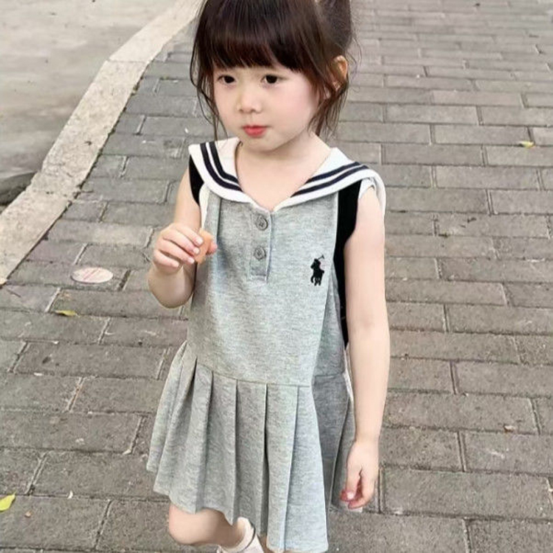 女童新款夏季無(wú)袖背心裙兒童洋氣海軍領(lǐng)連衣裙女孩學(xué)院風(fēng)公主裙