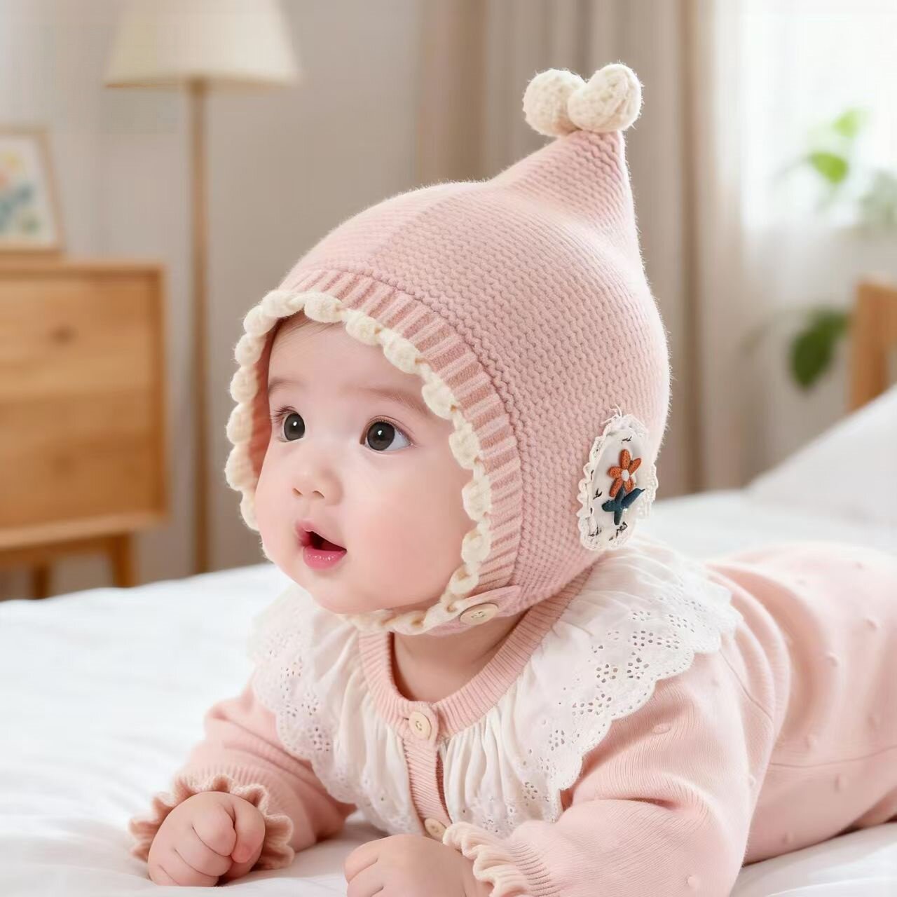 婴儿帽子秋冬季宝宝女外出加厚