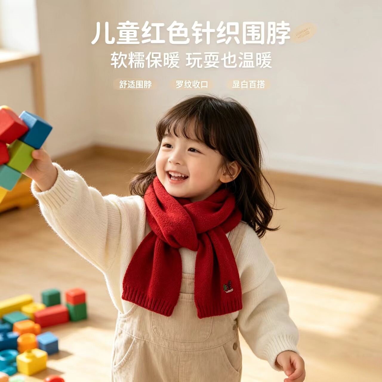2026新年红色儿童围巾冬季喜庆